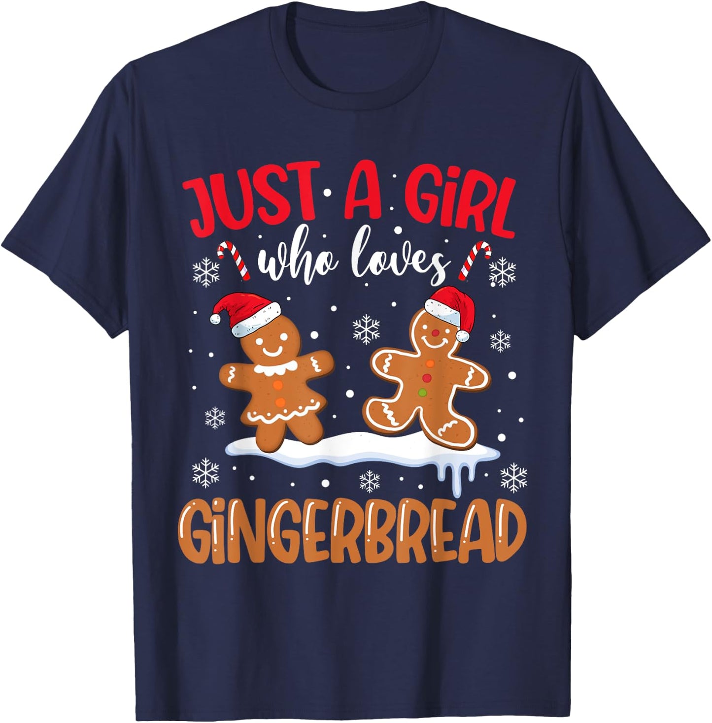 Just A Girl Who Loves Gingerbread Man Christmas Xmas Pajamas T-Shirt - T-Shirt | Navy