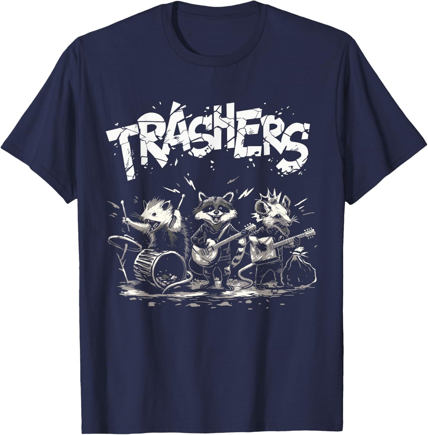 Trashers Shirt - Funny Raccoon Music Band Electric Acoustic T-Shirt - T-Shirt | Navy