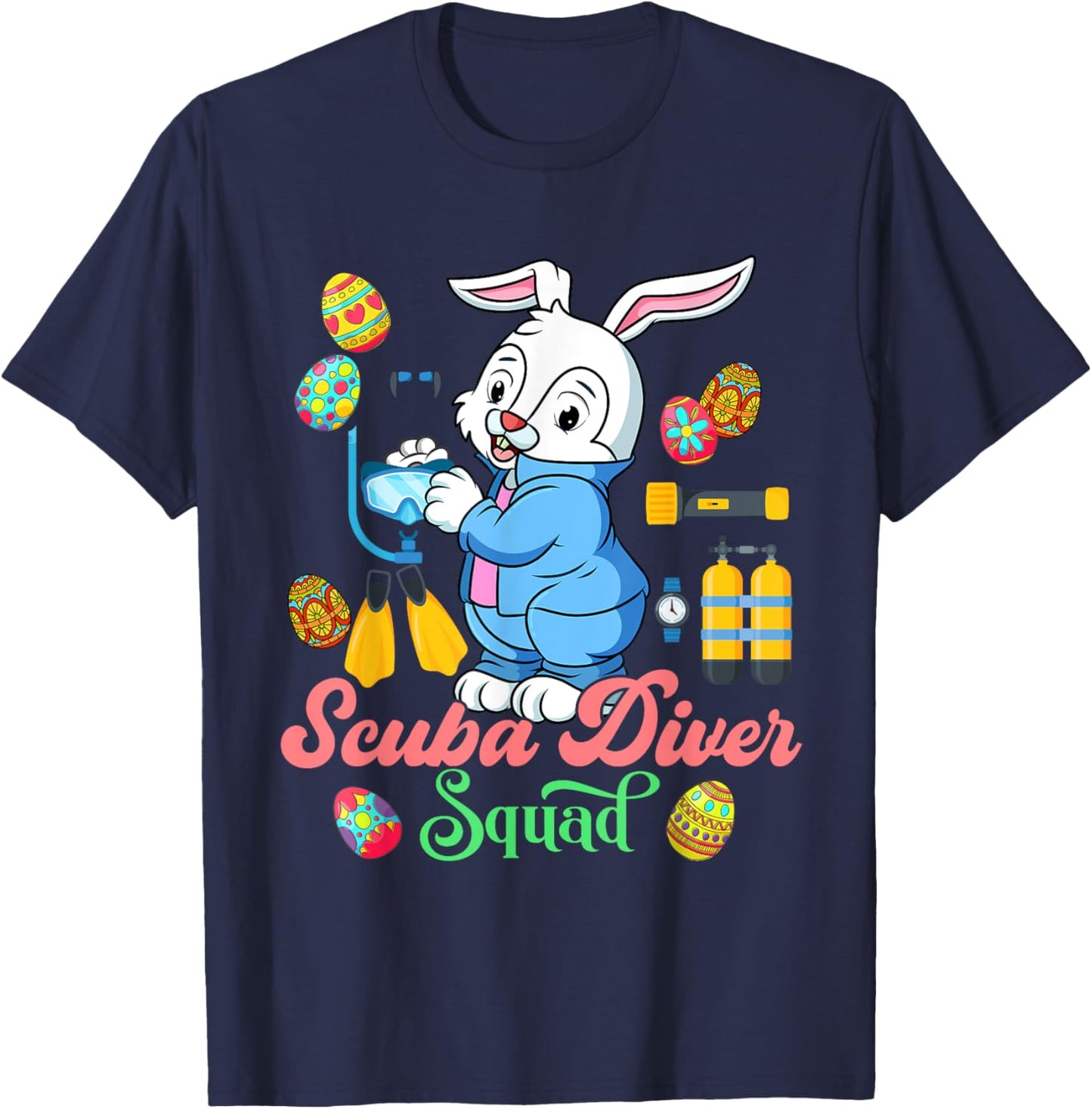 Scuba Diver Squad Funny Easter Bunny Chocolate Eggs T-Shirt - T-Shirt | Navy