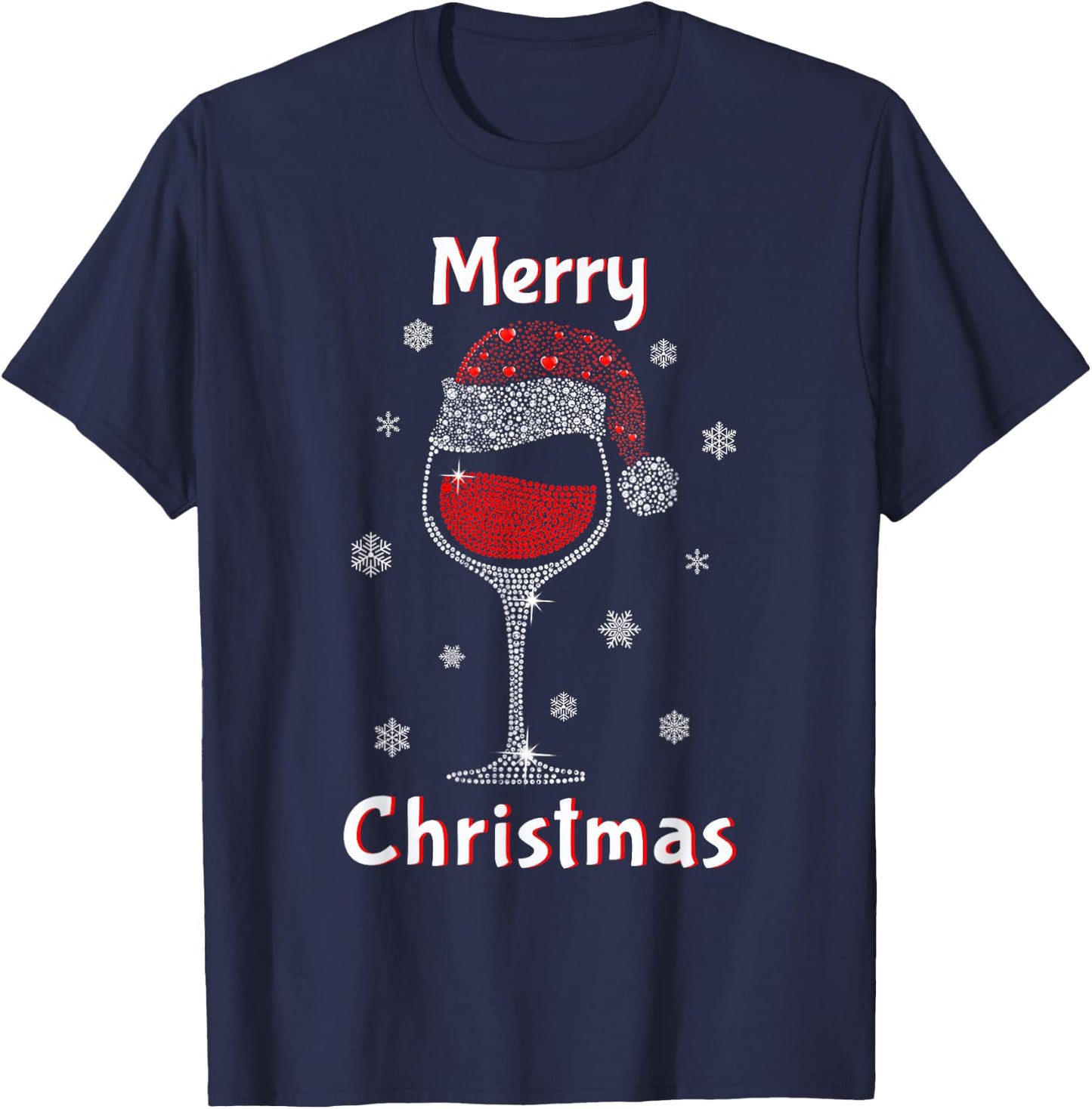 Christmas outfit women wine glass funny Christmas T-Shirt - T-Shirt | Navy