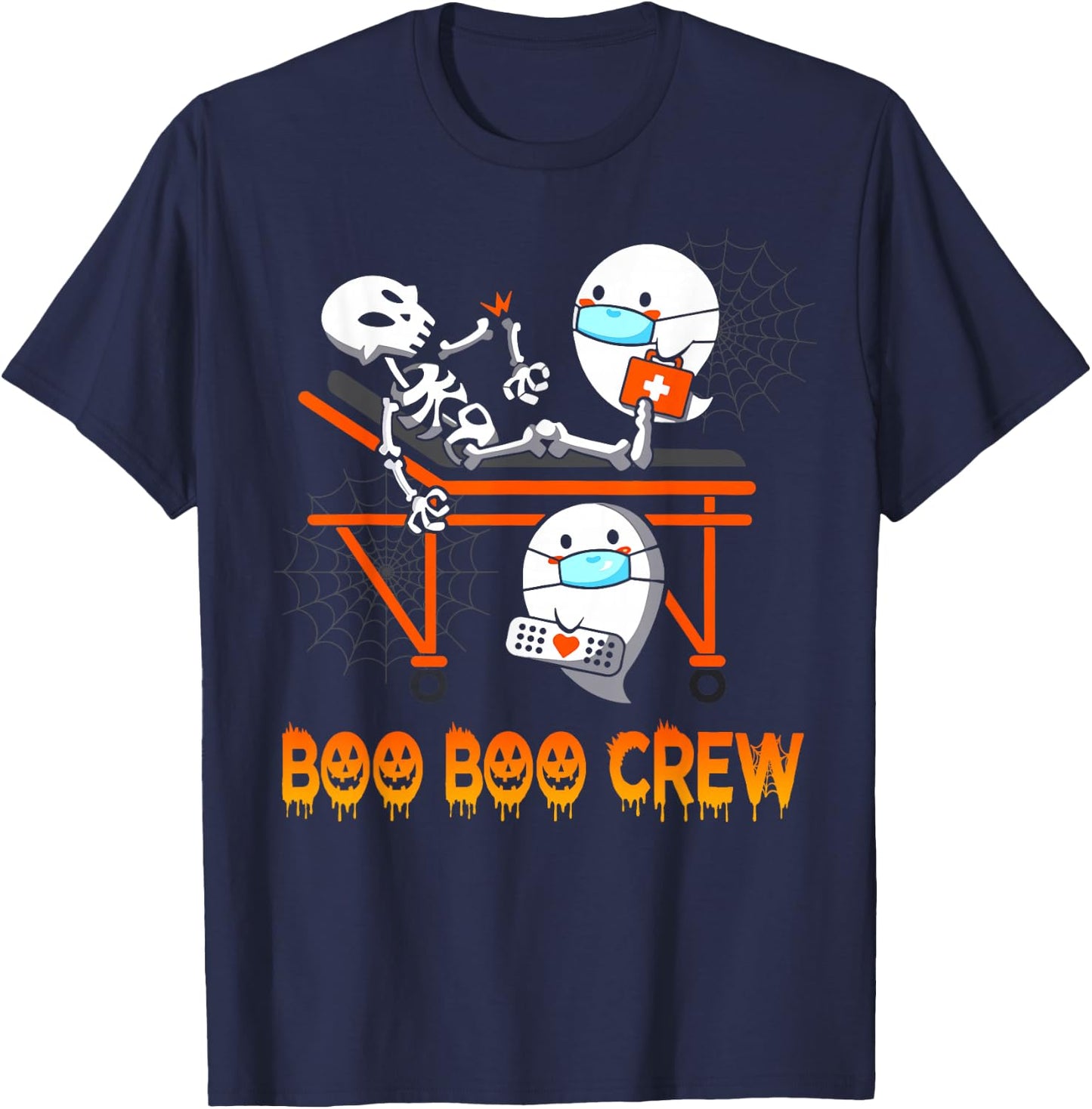 Paramedic EMS Skeleton Boo Boo Crew Halloween T-Shirt - T-Shirt | Navy