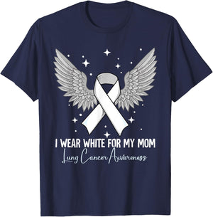 I Wear White For My Mom Lung Cancer Awareness T-Shirt - T-Shirt | Navy