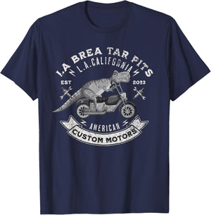 Motorcycle Biker La Brea Tar Pits L.A. California T-Rex T-Shirt - T-Shirt | Navy