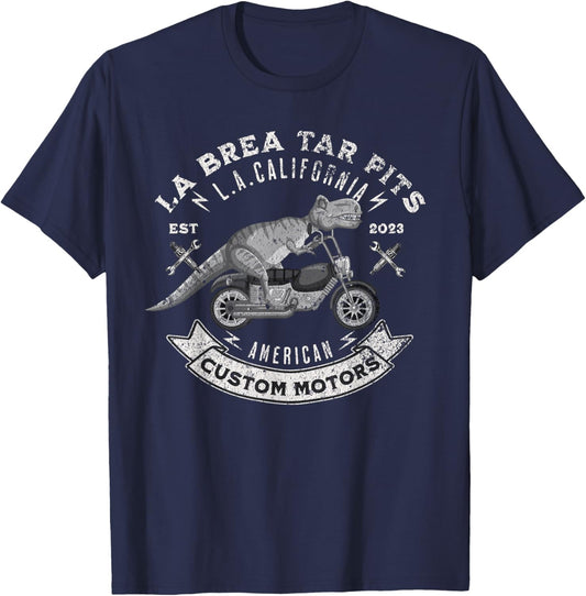 Motorcycle Biker La Brea Tar Pits L.A. California T-Rex T-Shirt - T-Shirt | Navy