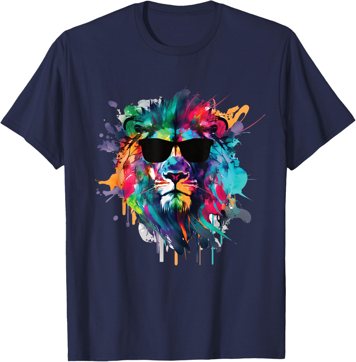 African Lion s Cool Water Color s Lion with Sun Glasses T-Shirt - T-Shirt | Navy