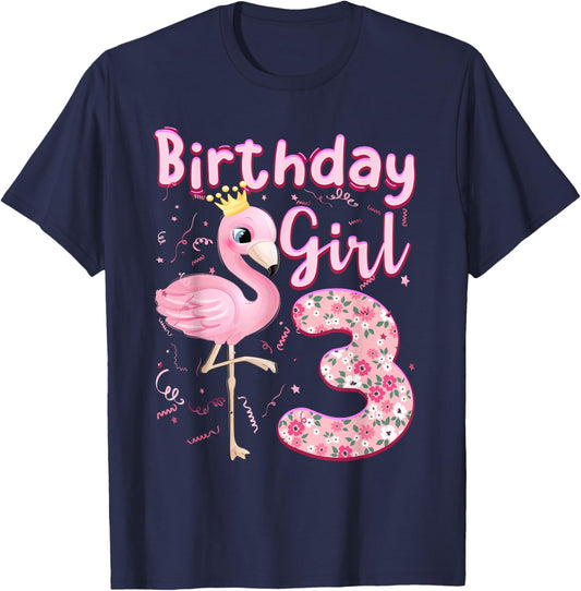 3rd Birthday Girls Flamingo 3 Years Old Tropical Flamingo T-Shirt - T-Shirt | Navy