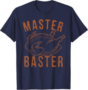 Master Baster Funny Turkey Print Happy Thanksgiving Day T-Shirt - T-Shirt | Navy