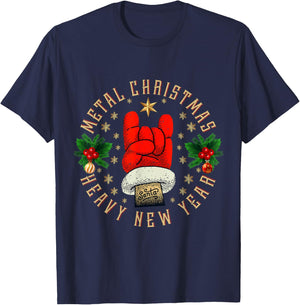 Metal Christmas Heavy New Year, Rock & Roll Santa Clause T-Shirt - T-Shirt | Navy
