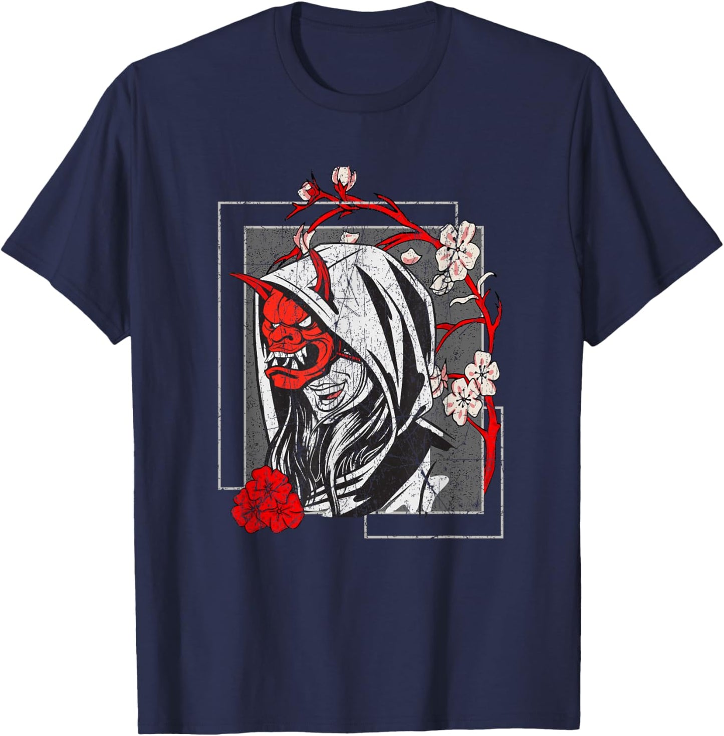 Oni Monster Yokai Hannya Anime Girl Harajuku Japan Aesthetic T-Shirt - T-Shirt | Navy