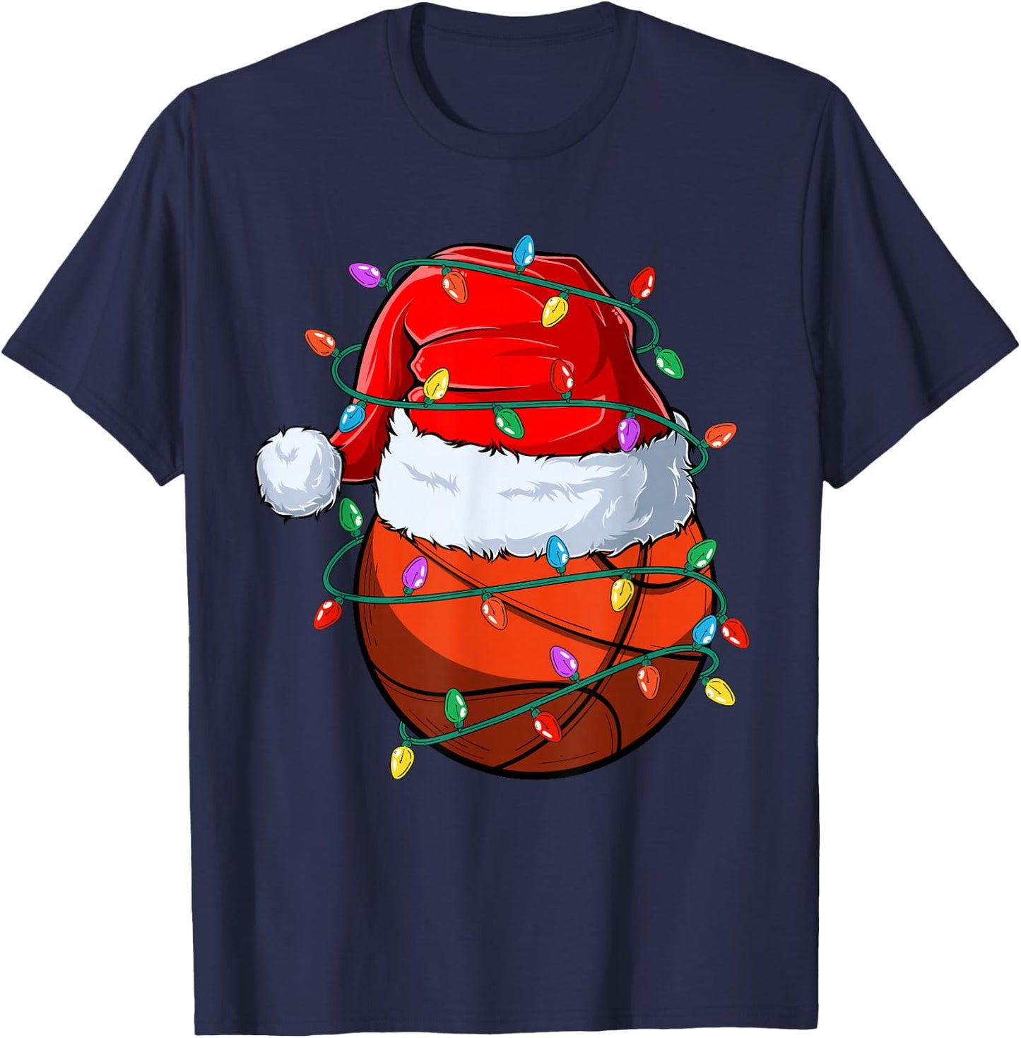 Christmas Basketball Xmas Santa Sports Hat Ball Kids Boy Men T-Shirt - T-Shirt | Navy