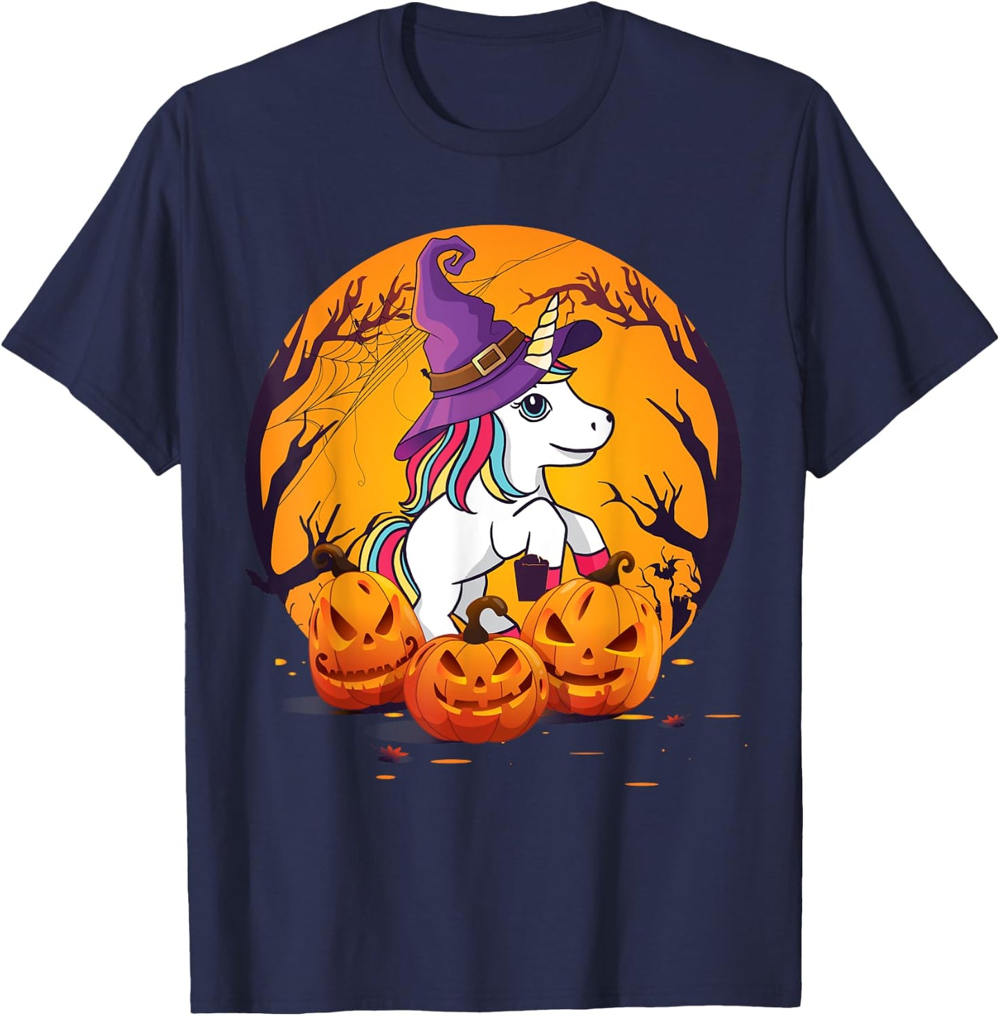 Fun Halloween Shirt Girls Kids Witchy Unicorn Halloween T-Shirt - T-Shirt | Navy