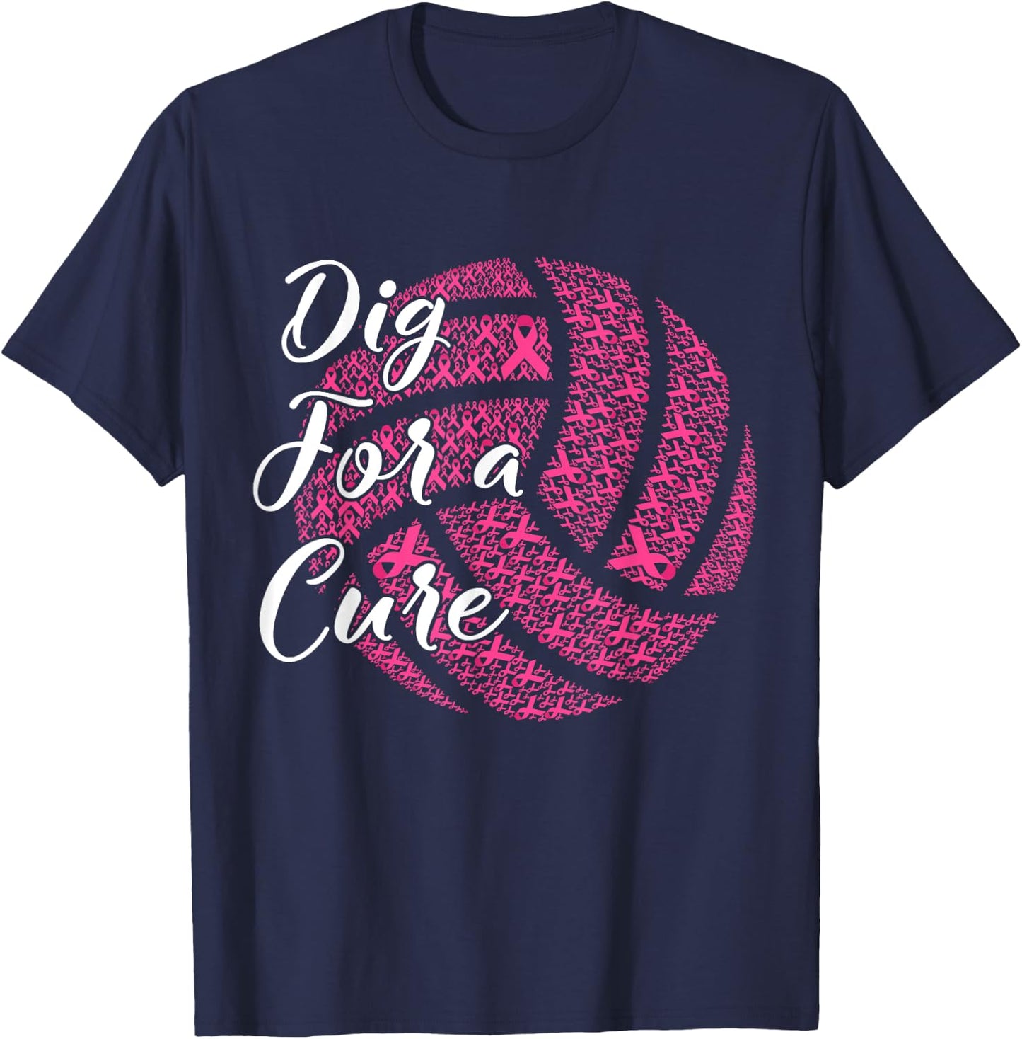 Dig For A Cure Breast Cancer Awareness Volleyball Pink T-Shirt - T-Shirt | Navy