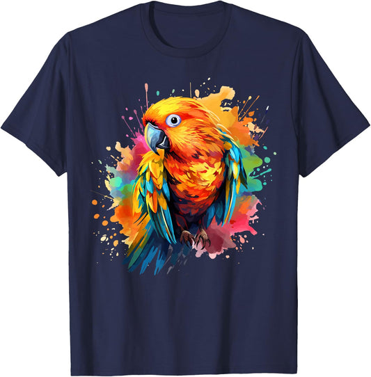 Splash Art Sun Conure Parrot Lover Colorful T-Shirt - T-Shirt | Navy