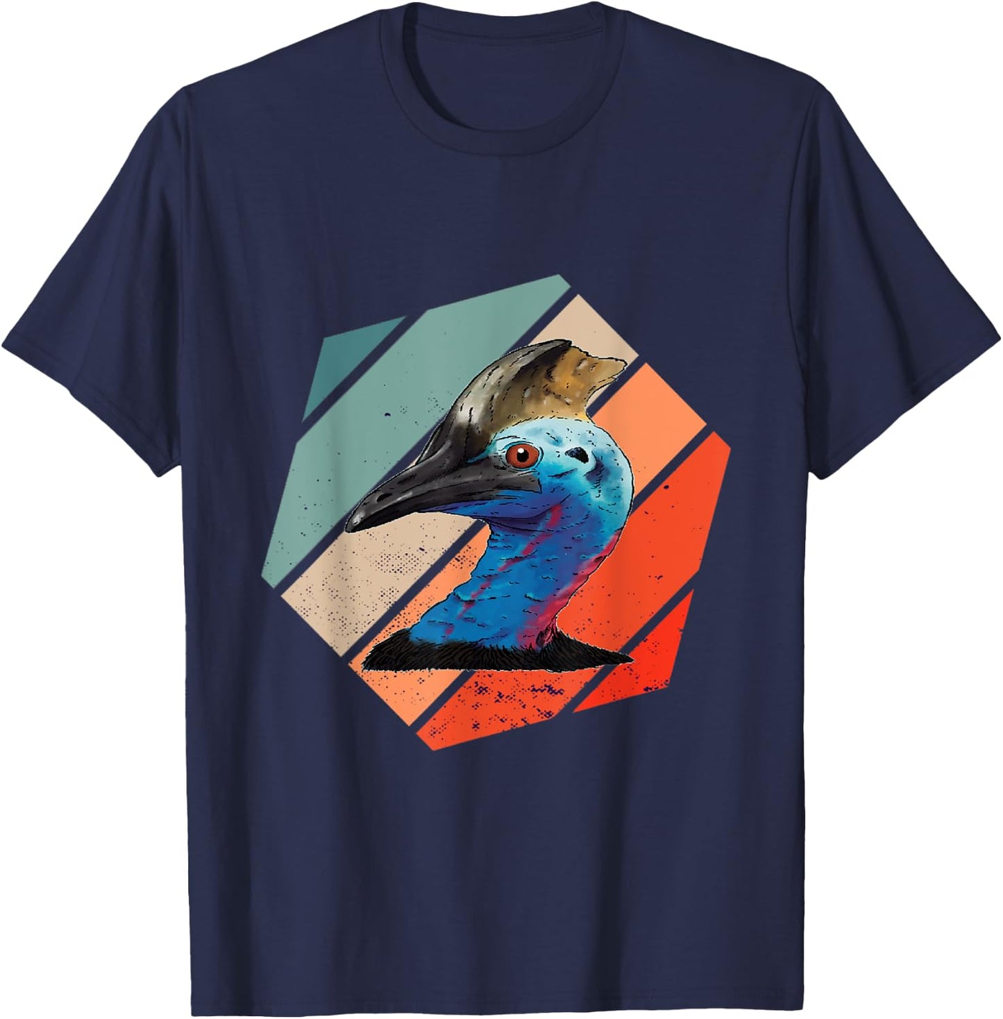 Cassowary Dino Bird Cassowary Bird Casque Hexa Vintage Retro T-Shirt - T-Shirt | Navy