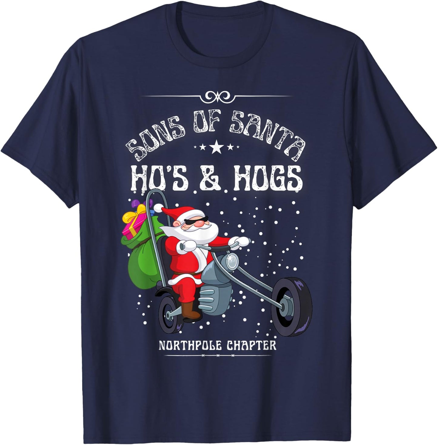Sons of Santa Hat Funny Motorcycle Christmas 2024 T-Shirt - T-Shirt | Navy