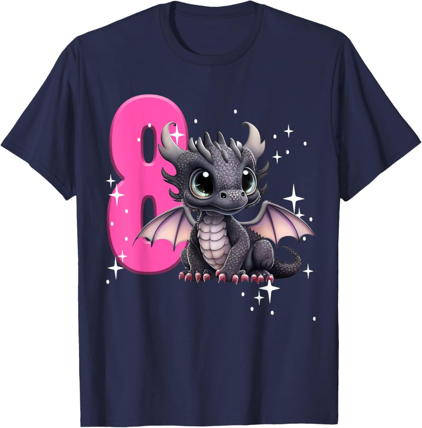 8th Birthday Shirt Dragon Party Birthday Girl Pink 8 Eight T-Shirt - T-Shirt | Navy