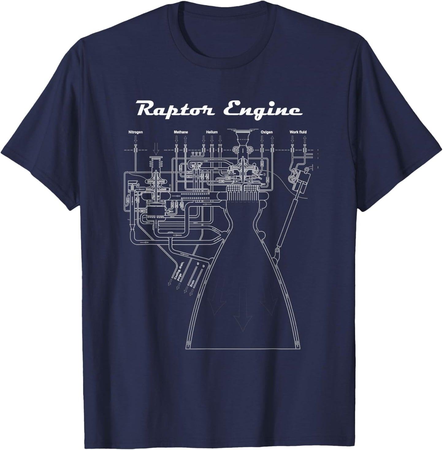Raptor engine blueprint T-Shirt - T-Shirt | Navy