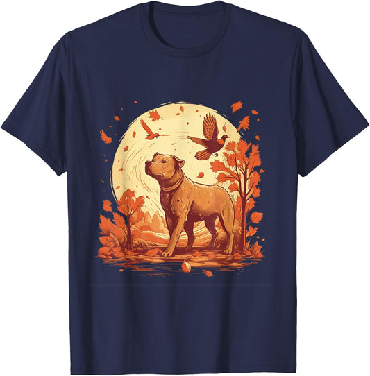 Pitbull Fall Leaves Thanksgiving Day Dog Lover Puppy Owner T-Shirt - T-Shirt | Navy
