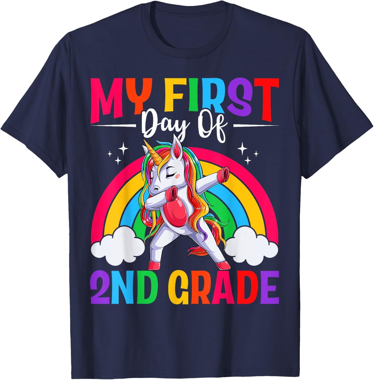 My First Day Of 2nd Grade Unicorn Second Grade Team Girls T-Shirt - T-Shirt | Navy