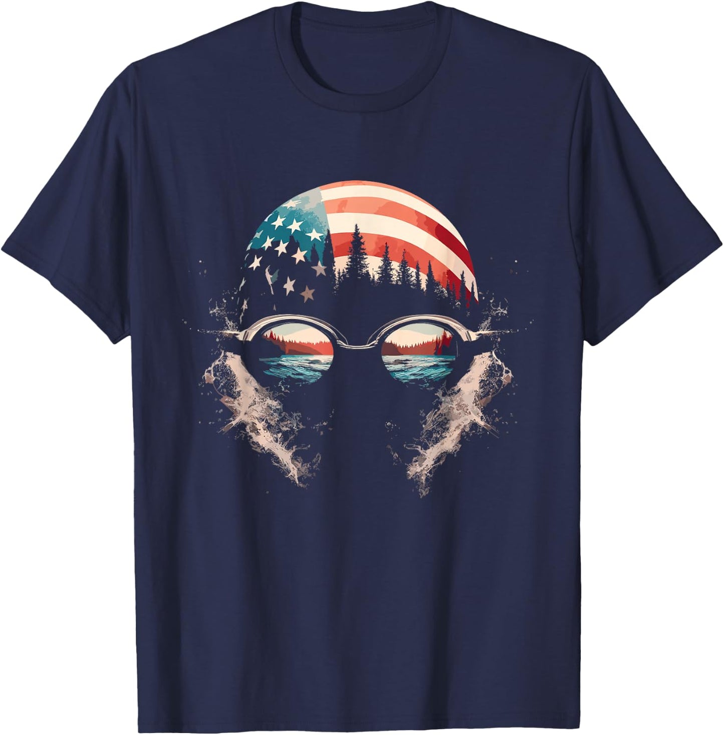 Swimmer American Flag - Patriotic USA Swim Team Swimming T-Shirt - T-Shirt | Navy