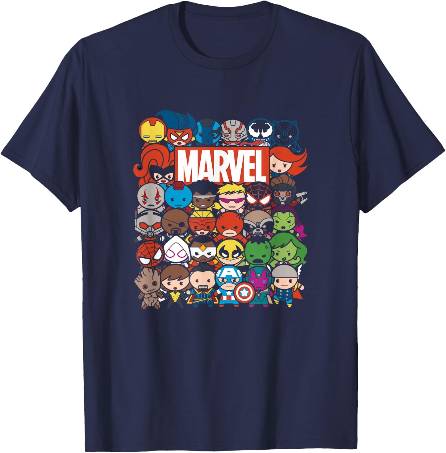 Marvel Kawaii Marvel Universe Super Heroes Chibi Group Shot T-Shirt - T-Shirt | Navy