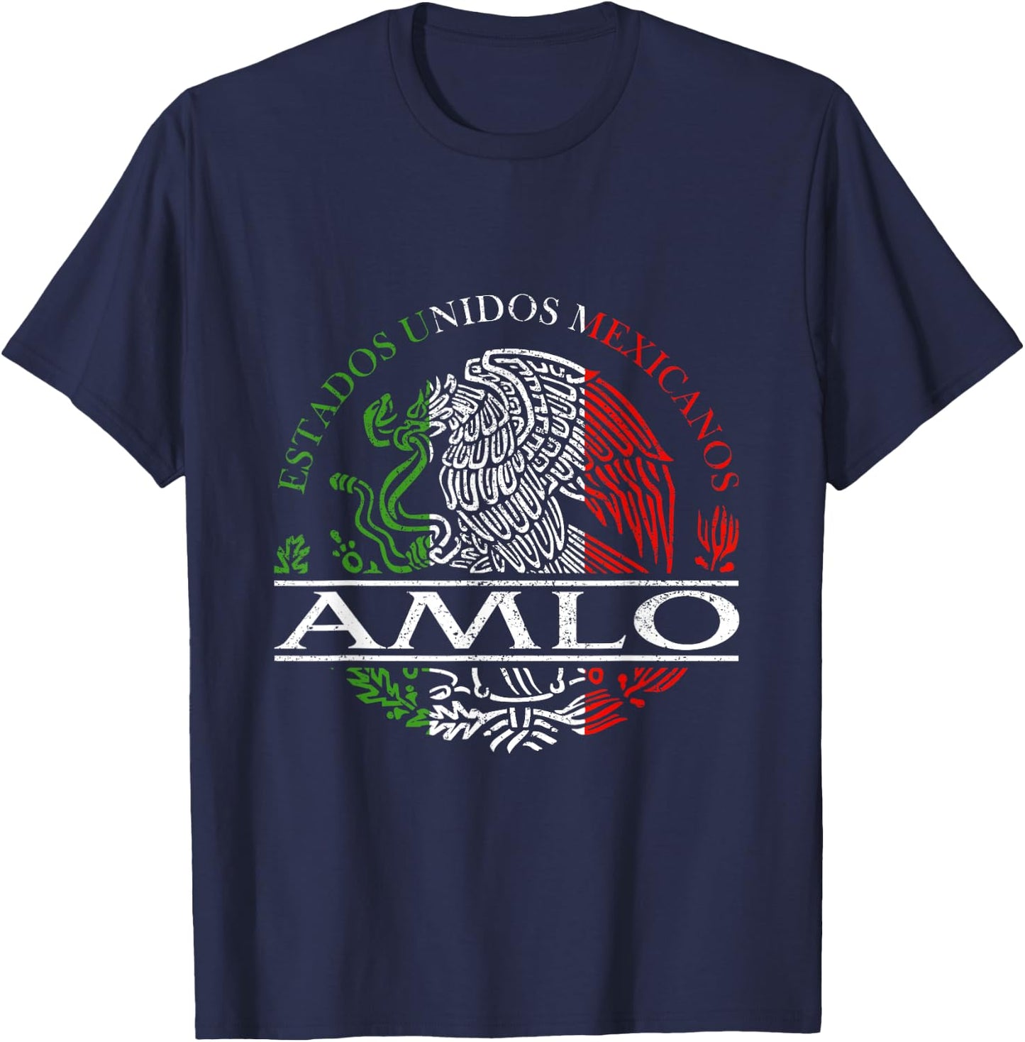 AMLO Aguila Mexicana Tricolor Mexican Eagle T-Shirt - T-Shirt | Navy
