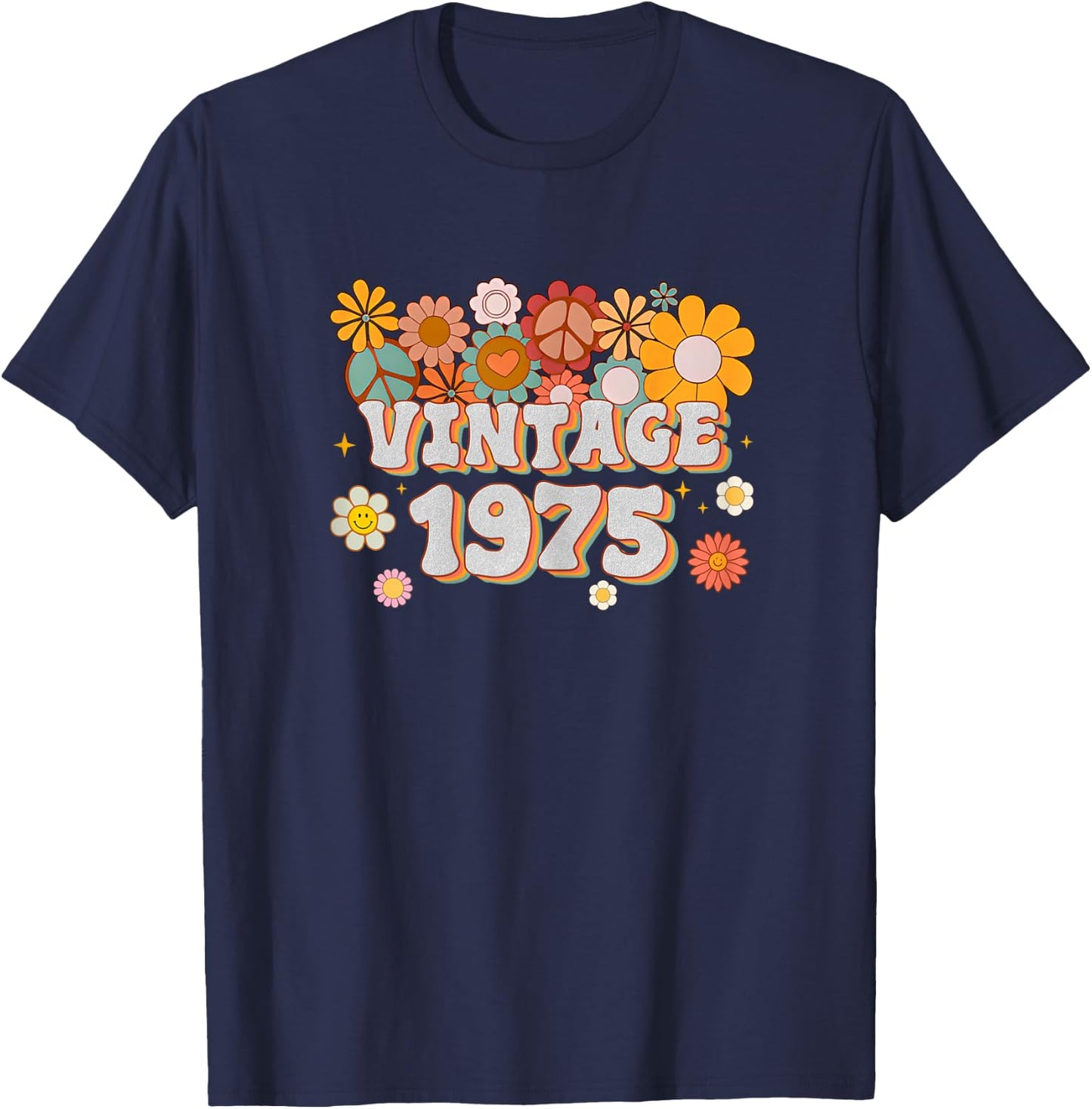 Vintage 1975 48th Birthday Gift Retro 48 Years Old Mom Dad T-Shirt - T-Shirt | Navy