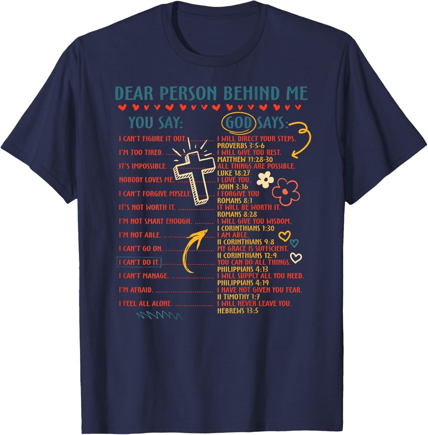 Dear Person Behind Me You Say God Says Inspiration Christian T-Shirt - T-Shirt | Navy