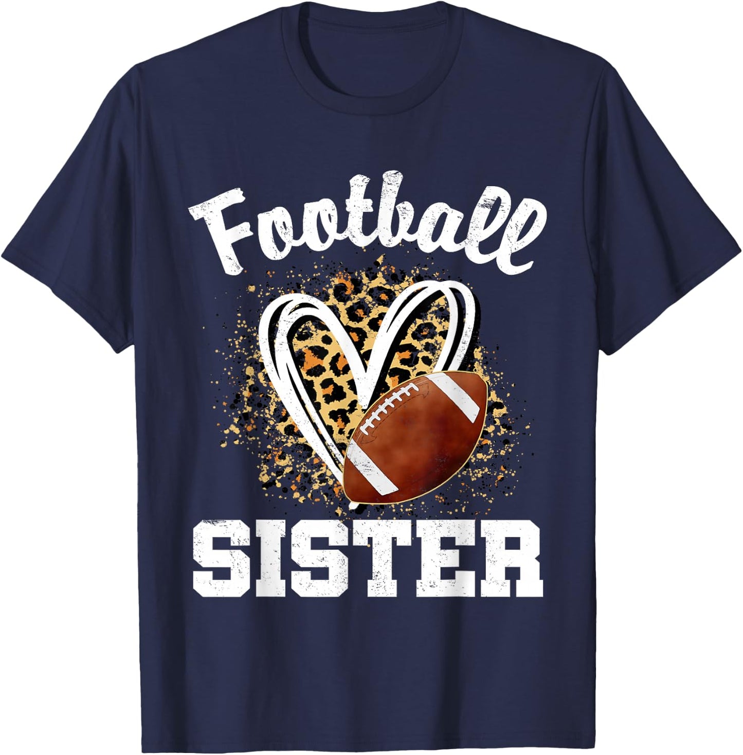 Football Sister Leopard Heart T-Shirt - T-Shirt | Navy
