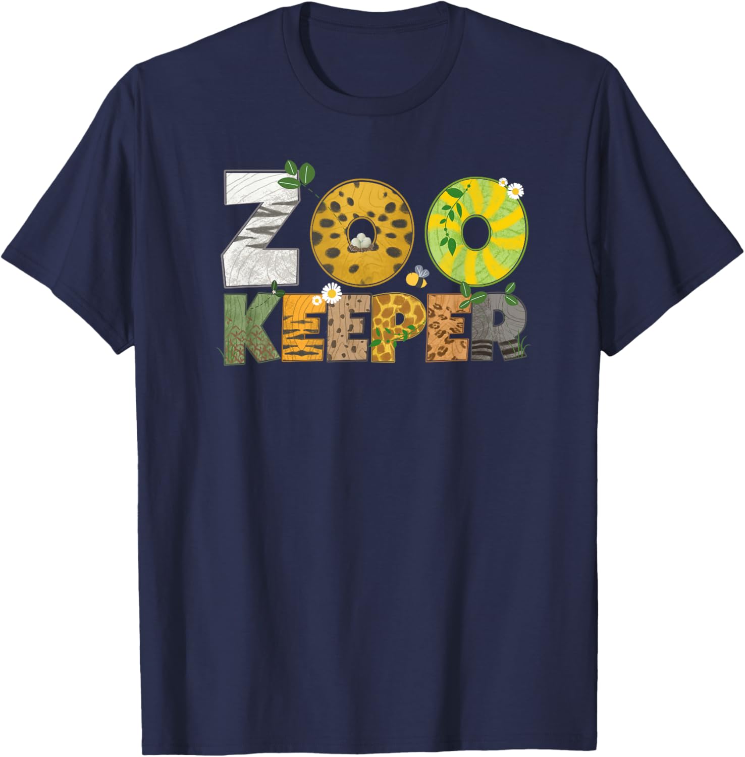 Zoo Keeper African Savanna Wildlife Animal Print T-Shirt - T-Shirt | Navy