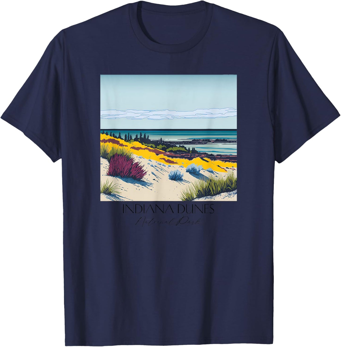 Cool Indiana Dunes National Park Hiking Watercolor Graphic T-Shirt - T-Shirt | Navy
