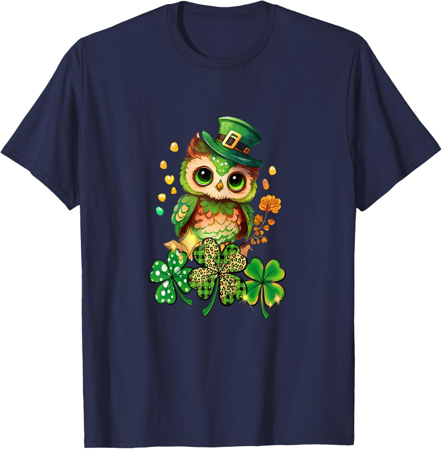 Chibi Owl Adorable St Patrick's Day Bird Lover Cute Clover T-Shirt - T-Shirt | Navy