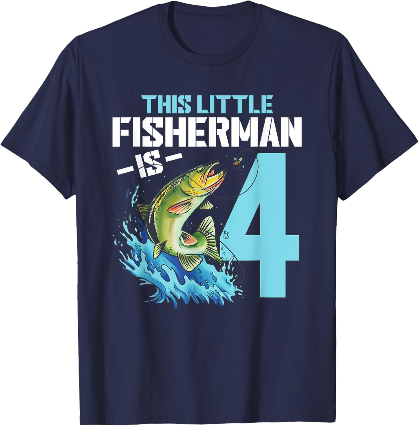 Boys Fishing Birthday Shirt 4 Year Old Boy Fisherman Kids T-Shirt - T-Shirt | Navy