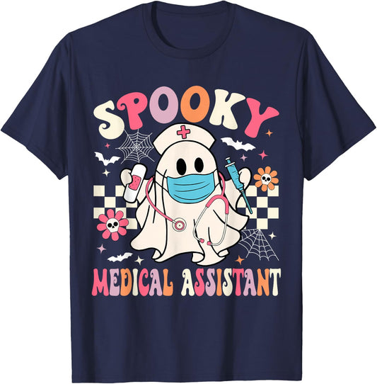 Groovy Spooky Medical Assistant Cute Halloween Med Assistant T-Shirt - T-Shirt | Navy