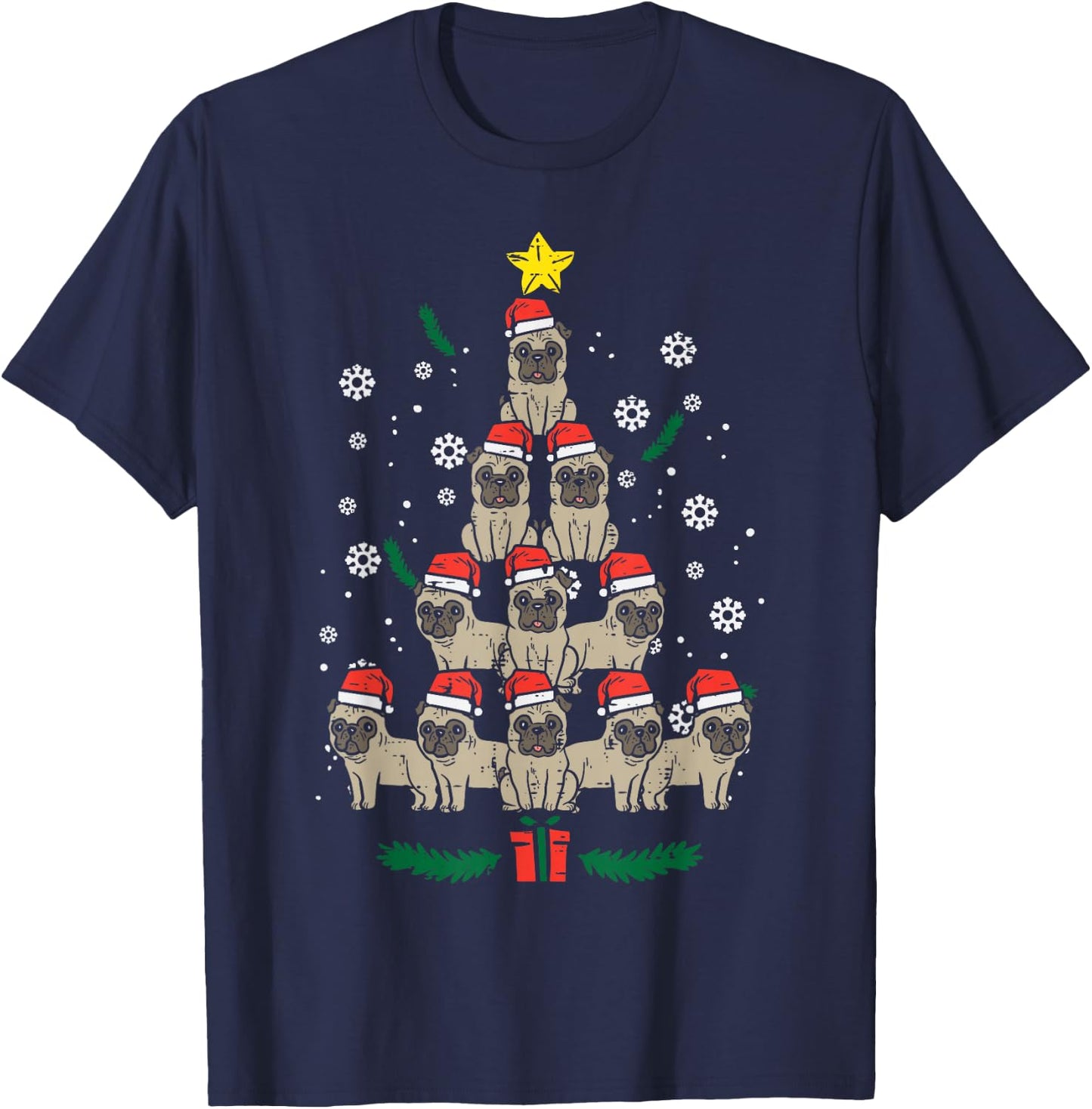 Pug Christmas Tree Dog Xmas Men Women Kids T-Shirt - T-Shirt | Navy