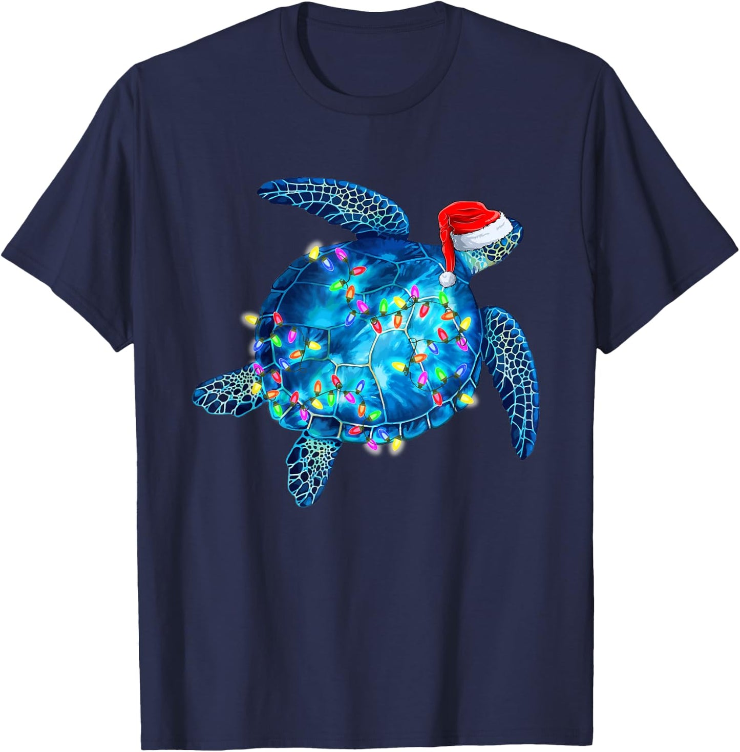 Sea Turtle Christmas Lights Santa Hat Funny Merry Christmas T-Shirt - T-Shirt | Navy