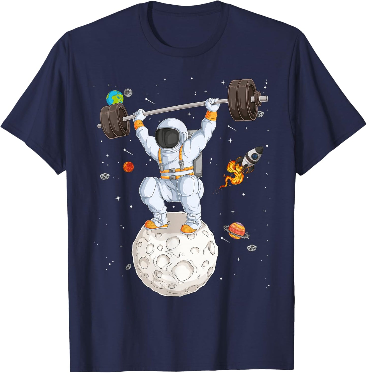 Funny Astronaut Space Weightlifting Fitness Gym Workout Men T-Shirt - T-Shirt | Navy