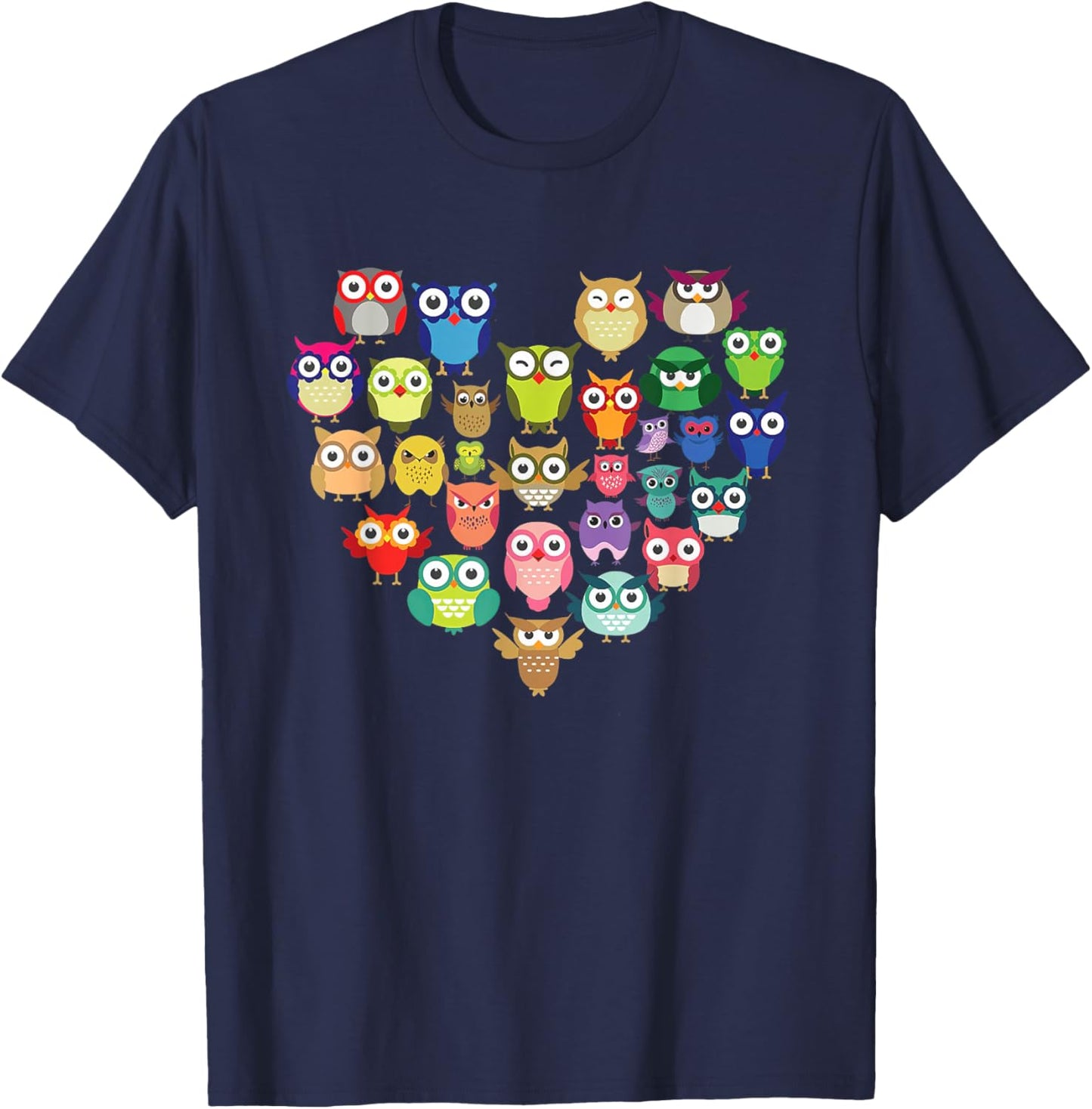 Owl Heart Love Cute Owls Bird Nerd Watching Birdwatching T-Shirt - T-Shirt | Navy