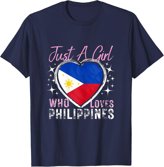 Just A Girl Who Loves Philippines Heart Flag for Girls T-Shirt - T-Shirt | Navy