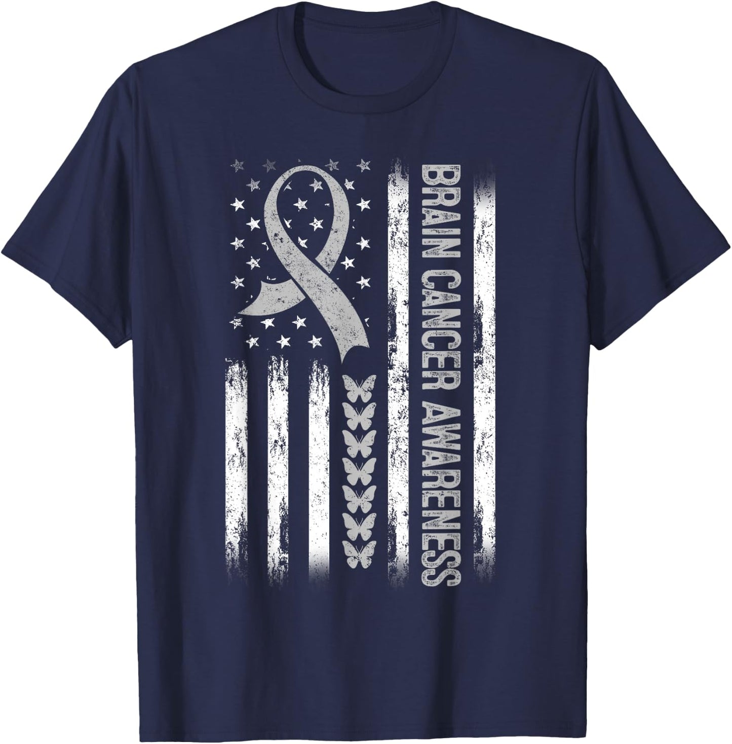 Brain cancer Awareness American Flag T-Shirt - T-Shirt | Navy