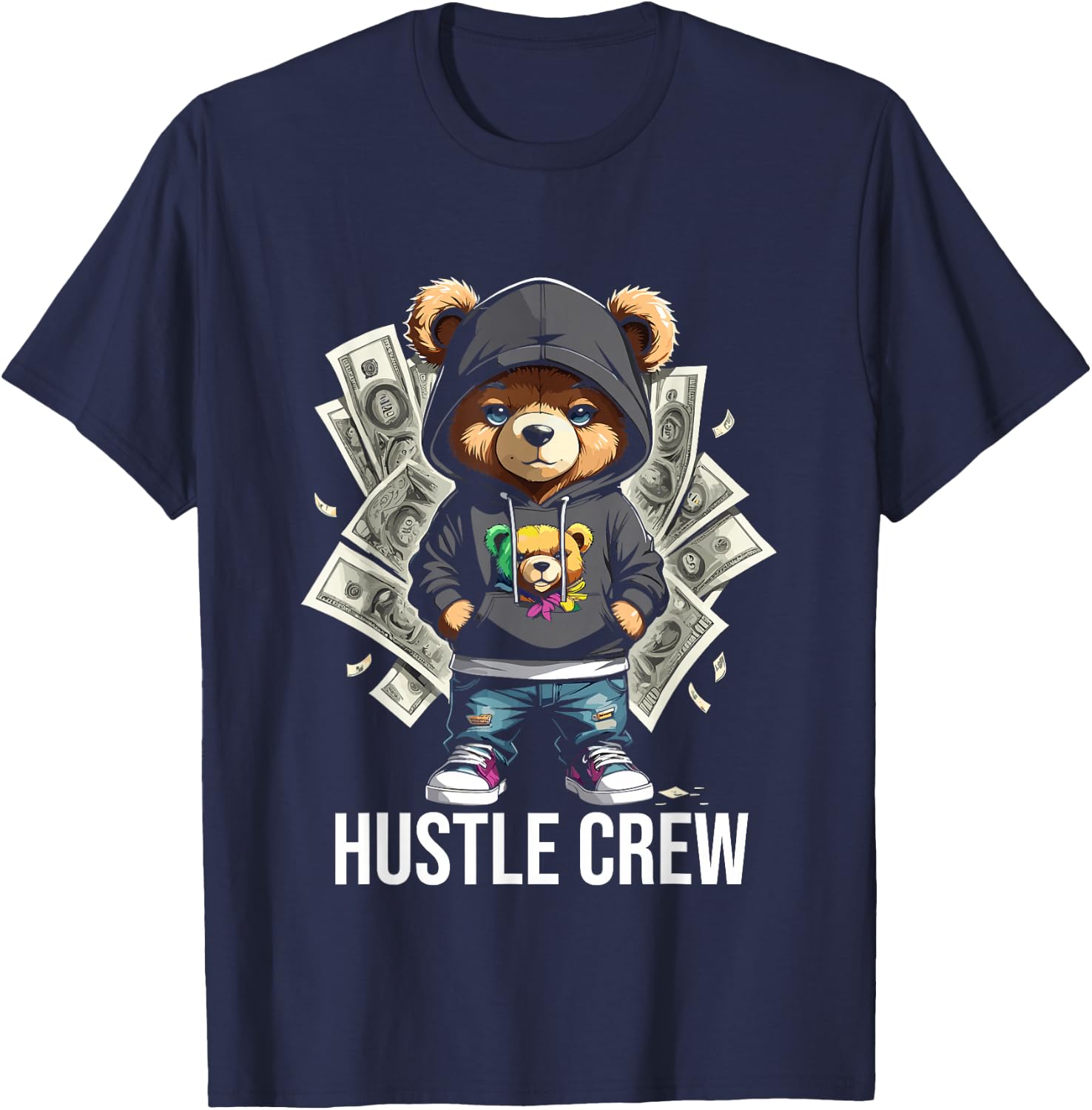 Teddy Bear Gangster in Cool Hip-Hop Outfit T-Shirt - T-Shirt | Navy