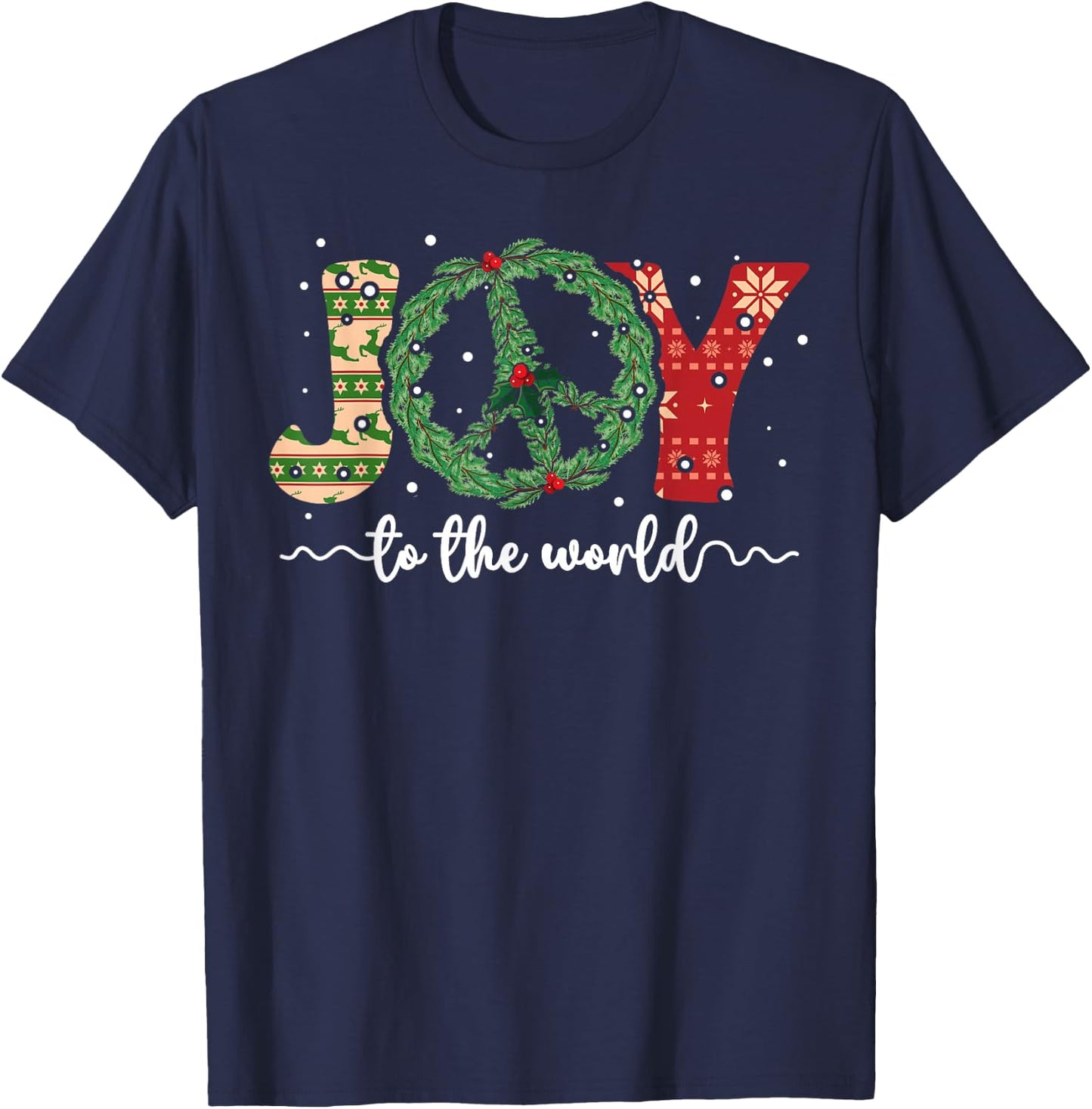 Joy to the World Peace Sign Christmas Retro 70s 80s Hippie T-Shirt - T-Shirt | Navy