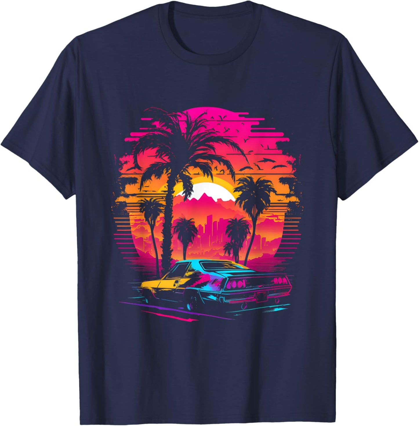 Retrowave Synthwave Aesthetic Sports Car 80s 90s T-Shirt - T-Shirt | Navy