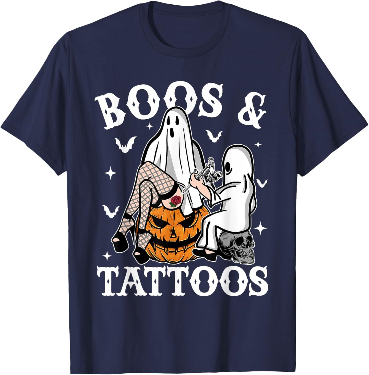 Ghosts Pumpkin Tattoo Artist Halloween Boos And Tattoos T-Shirt - T-Shirt | Navy