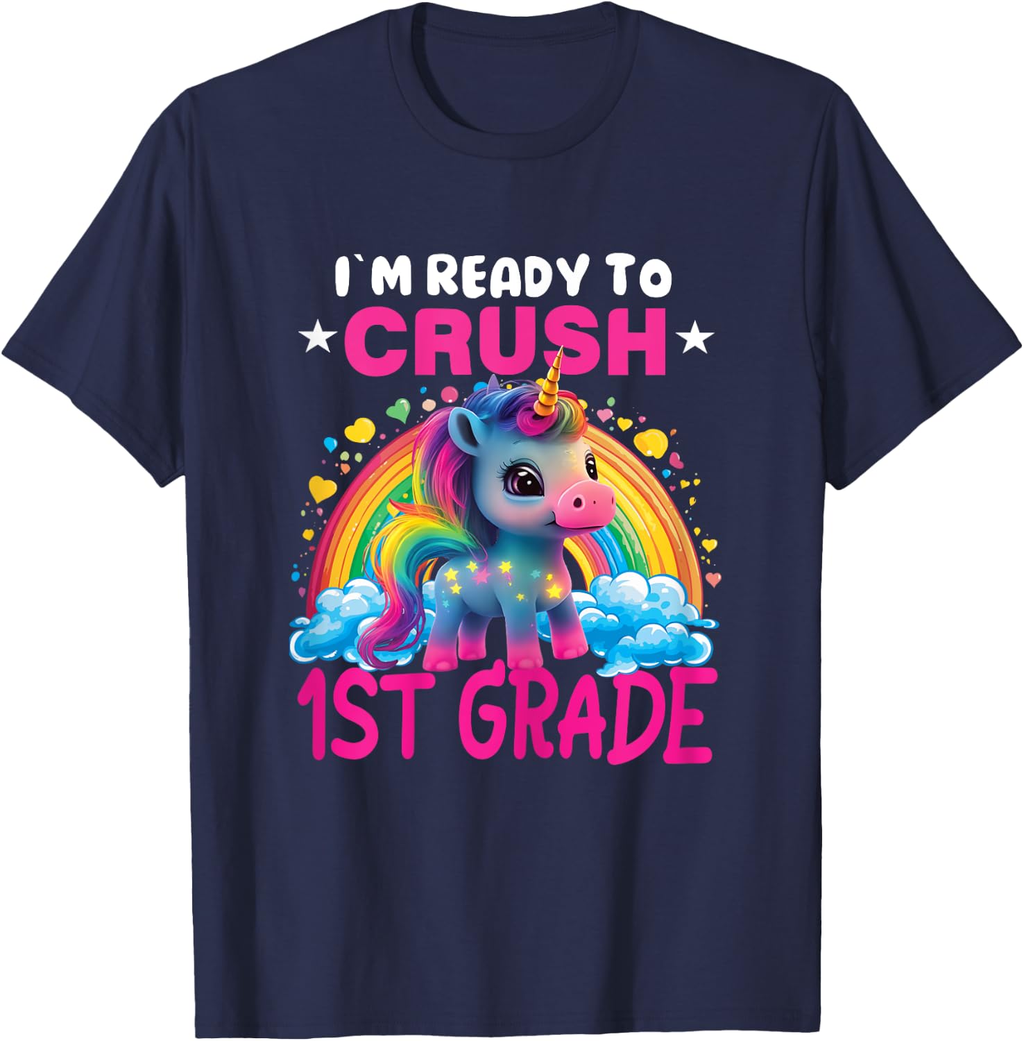 Crush 1st Grade Dabbing Unicorn Back to School Girls Gift T-Shirt - T-Shirt | Navy