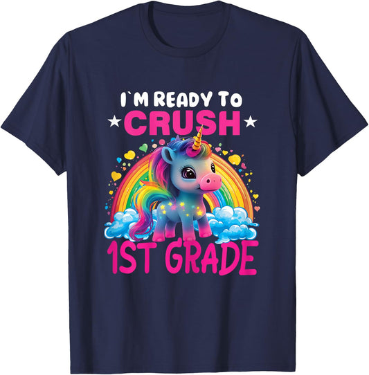Crush 1st Grade Dabbing Unicorn Back to School Girls Gift T-Shirt - T-Shirt | Navy