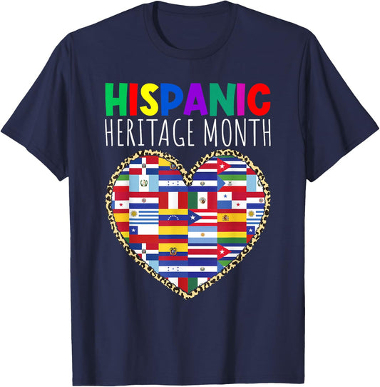 Hispanic Heritage Month Mexican Latino Flag All Countries T-Shirt - T-Shirt | Navy