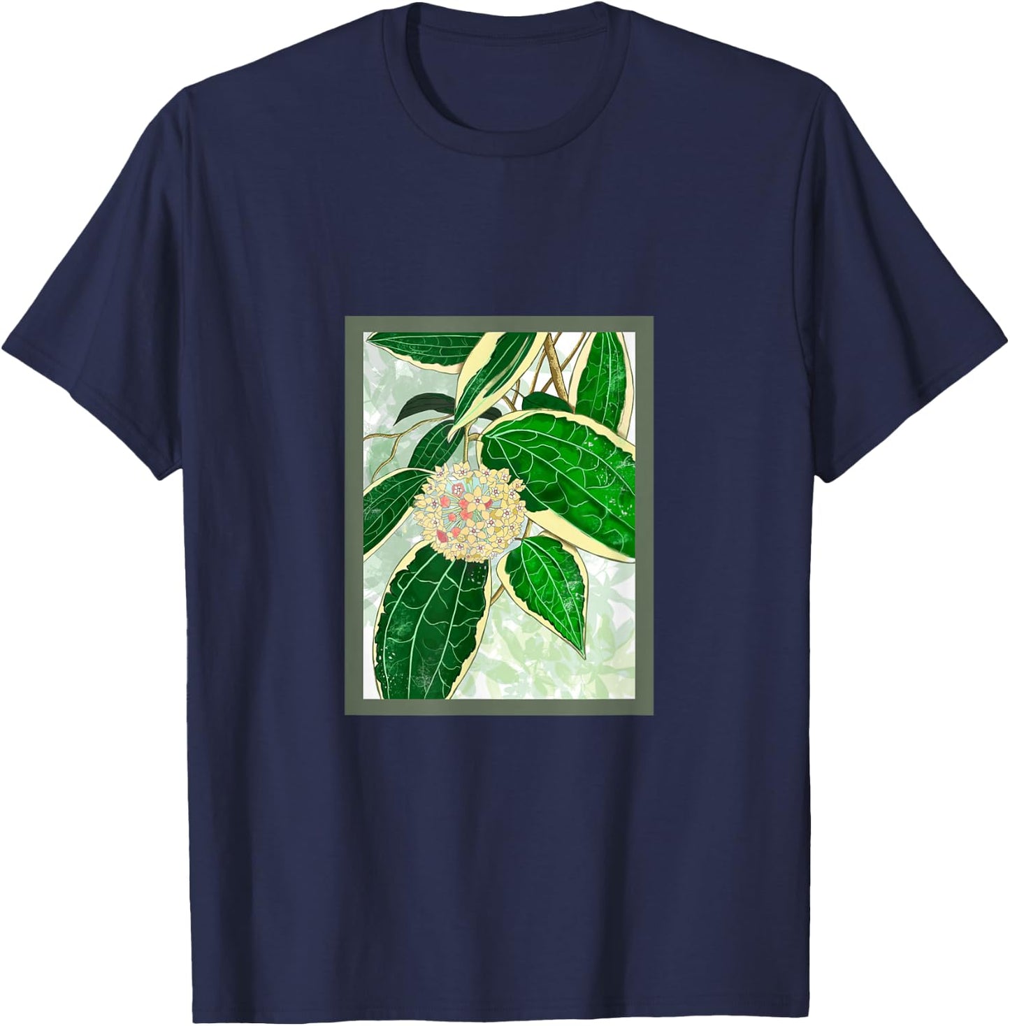 Hoya macrophylla 'Variegata' House Plant Art T-Shirt - T-Shirt | Navy
