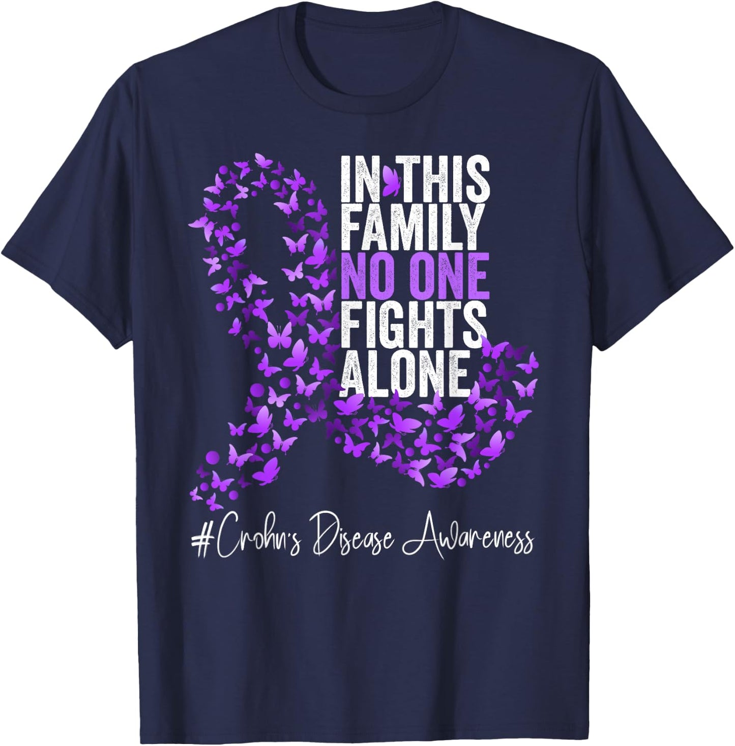 Crohn's Disease Awareness Month Purple Ribbon T-Shirt - T-Shirt | Navy