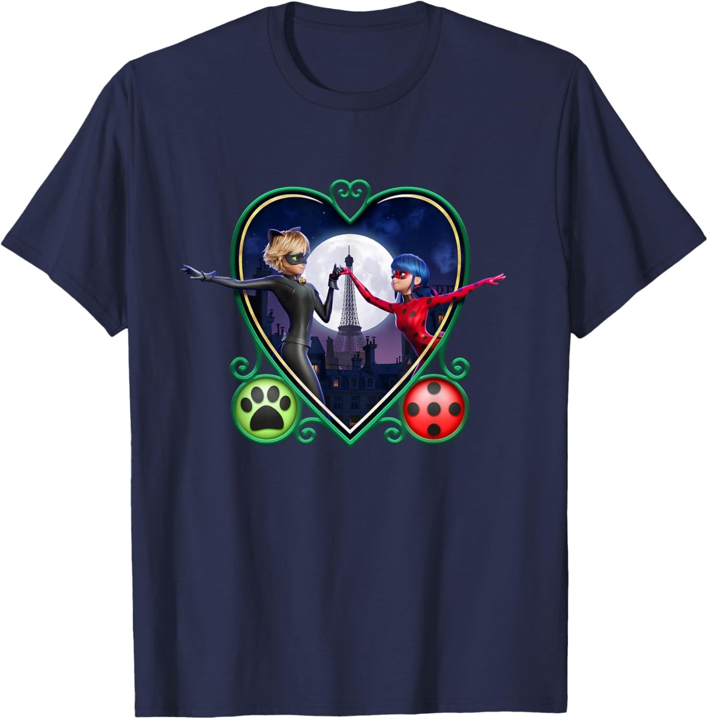 Miraculous Ladybug and Cat Noir The Movie Heart T-Shirt - T-Shirt | Navy